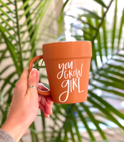 You Grow Girl Terracotta Pot Mug, Plant Lover Gift, Plant Gifts, Plant Lady, Gifts for Her, Planter, Succulents