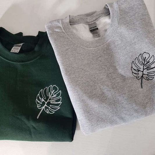 Monstera Leaf Embroidered Sweatshirt, Plant Lady, Plant Shirt, Plant Gifts